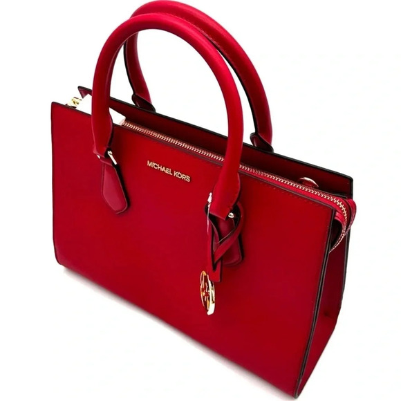 Michael Kors Sheila Medium Center Zip Satchel Bag Bright Red - Picture 7 of 13